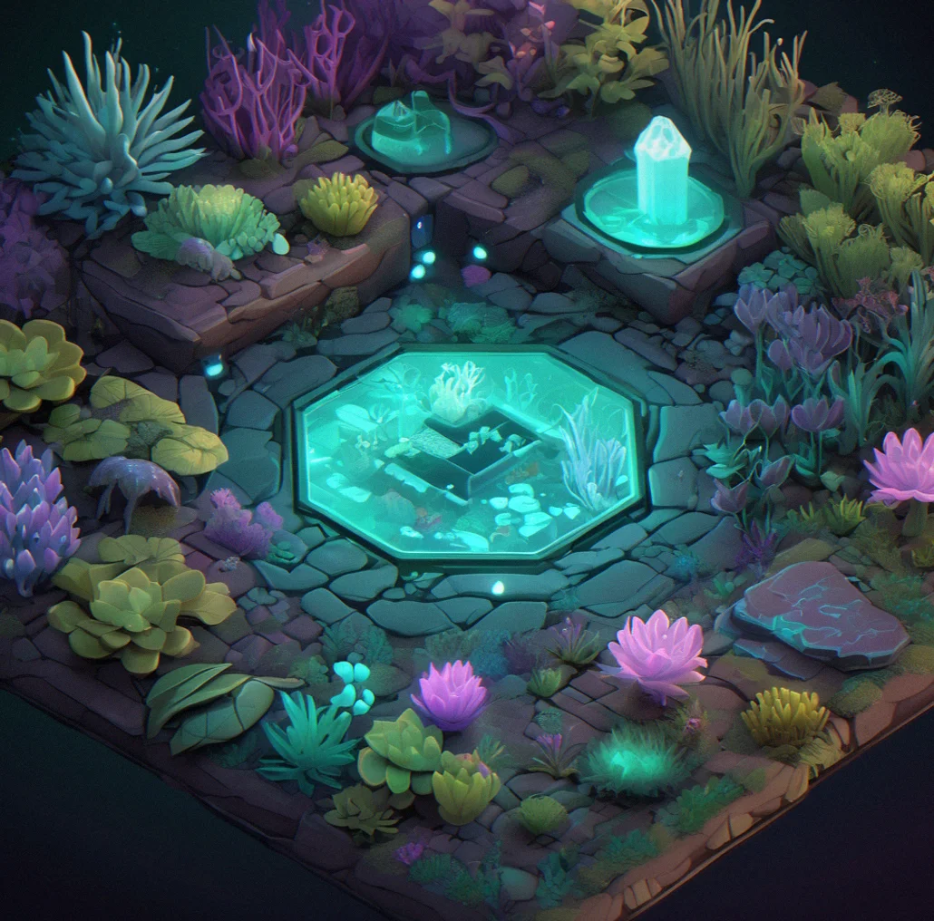 A basic grid with three plant modules in a line, water feeding down from two nodes at the top, simple nutrient soil underneath, barely any tech—this is where you learn how water actually moves
